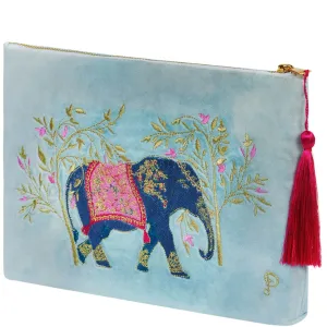 Powder Elephant Velvet Zip Pouch - Blue