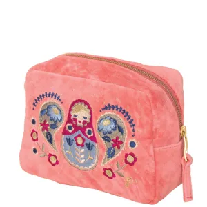 Powder Matryoshka Doll Velvet Make Up Bag - Petal