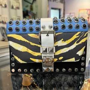 Prada Black Elektra Leather Trunk Bag with Leaopard and Studded Strap