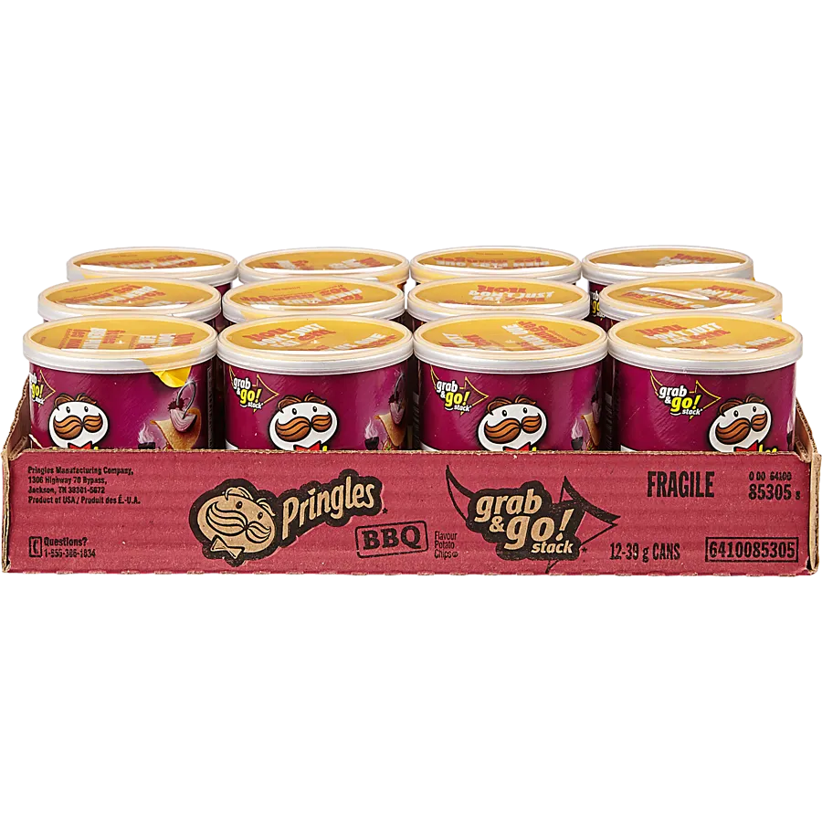 Pringles - Grab & Go! BBQ Flavour - Case - 12 x 39 g - Canadian Distribution