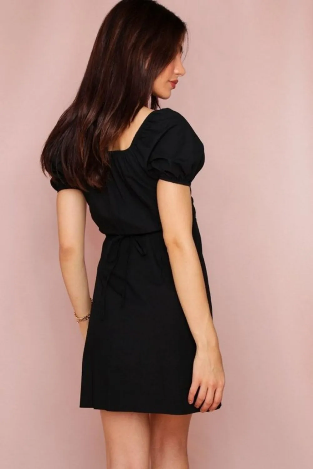 Puff Sleeves V neck Mini Slim Dress