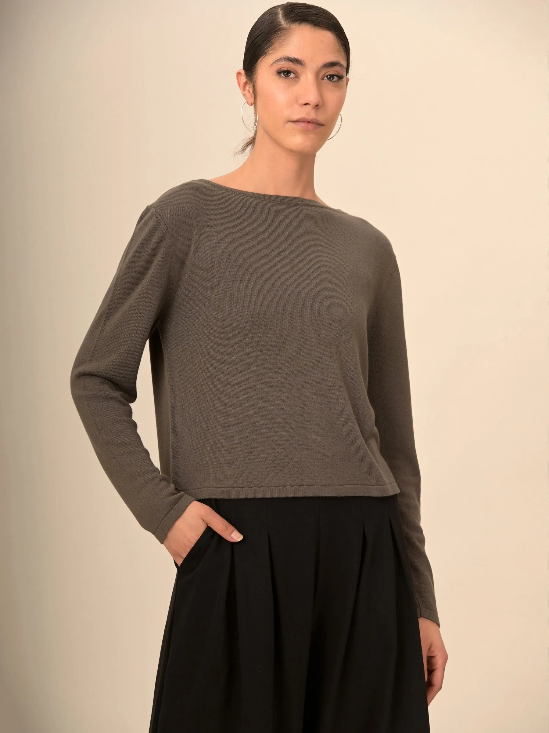 Pull boxy a col rond en bambou