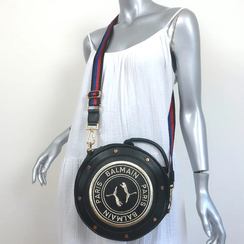PUMA x Balmain Round Backpack Black Leather & Satin Small Crossbody Bag