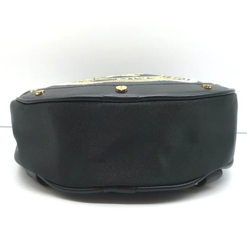 PUMA x Balmain Round Backpack Black Leather & Satin Small Crossbody Bag