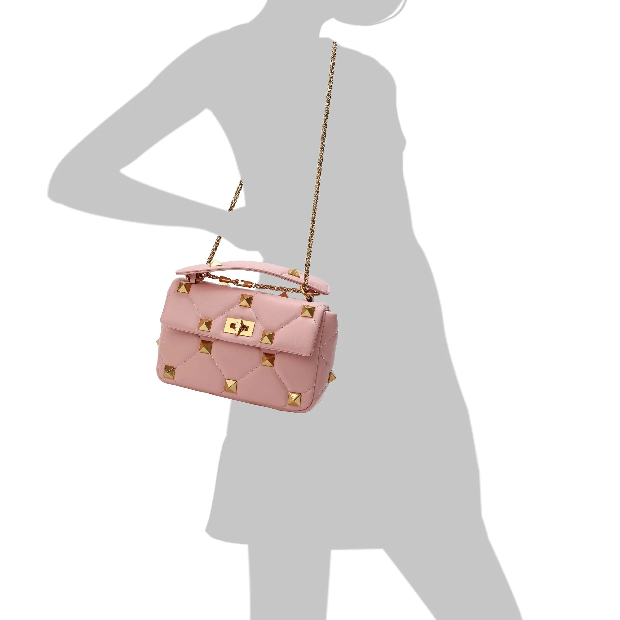 Quilted and Studded Sheepskin Leather Shoulder Bag