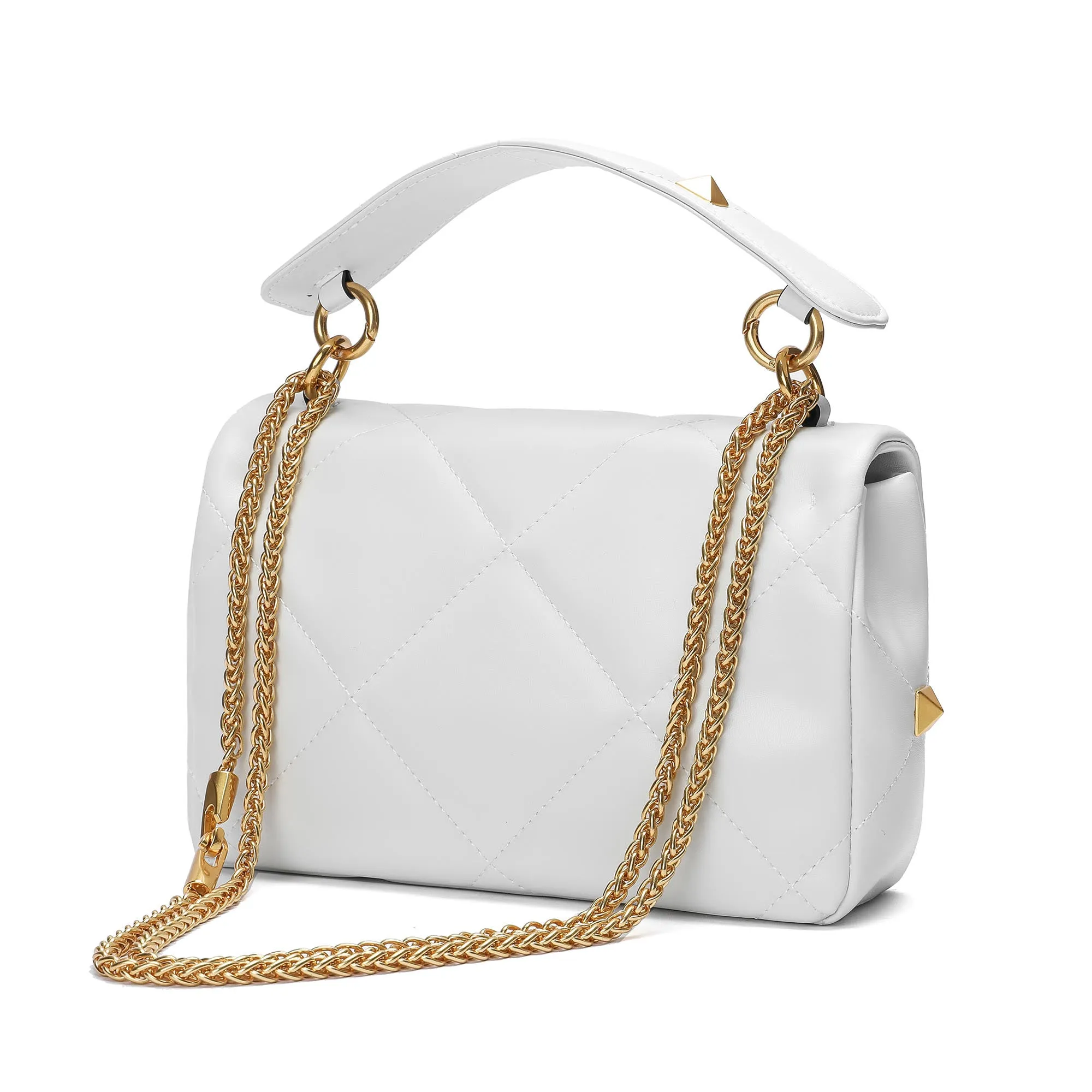 Quilted and Studded Sheepskin Leather Shoulder Bag