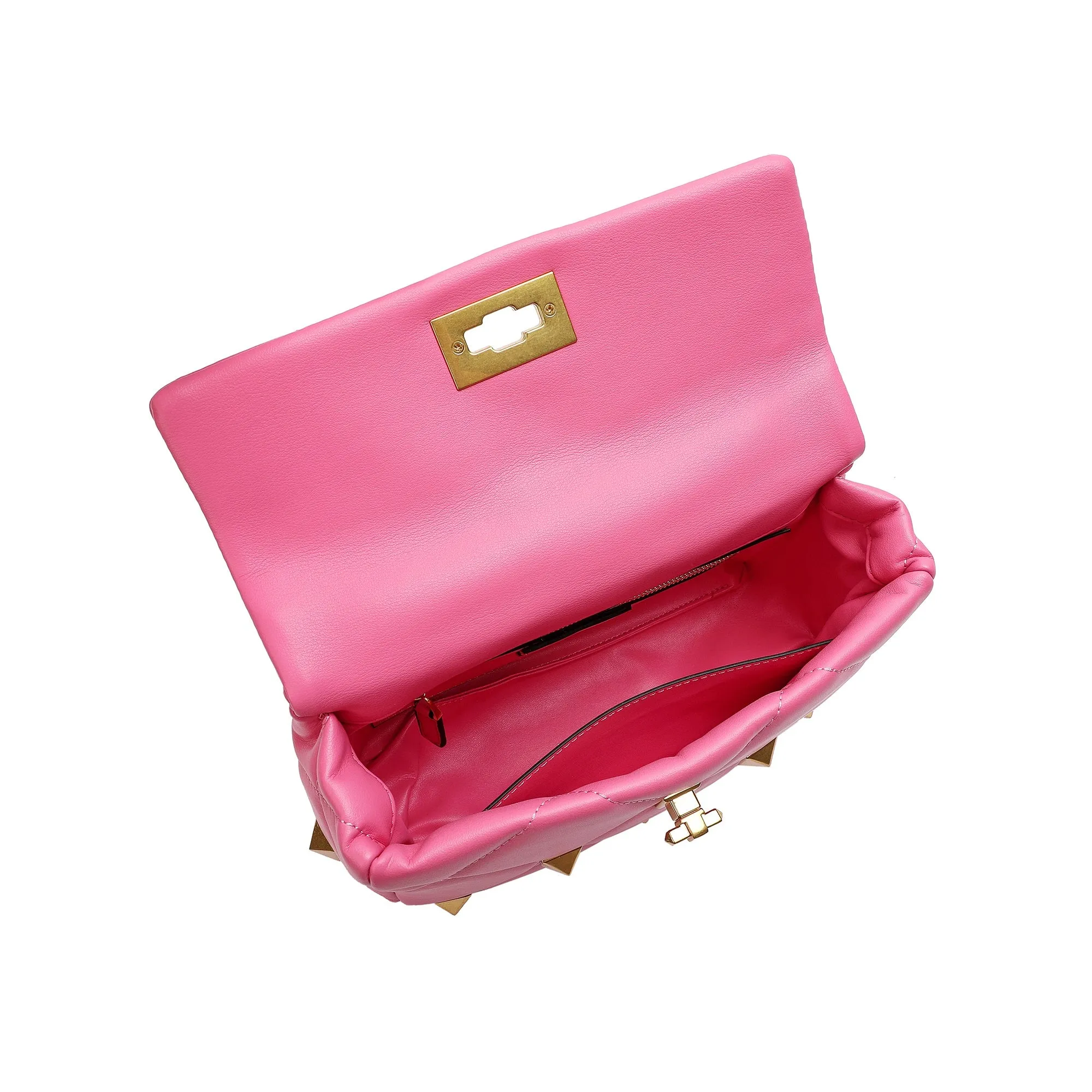 Quilted and Studded Sheepskin Leather Shoulder Bag