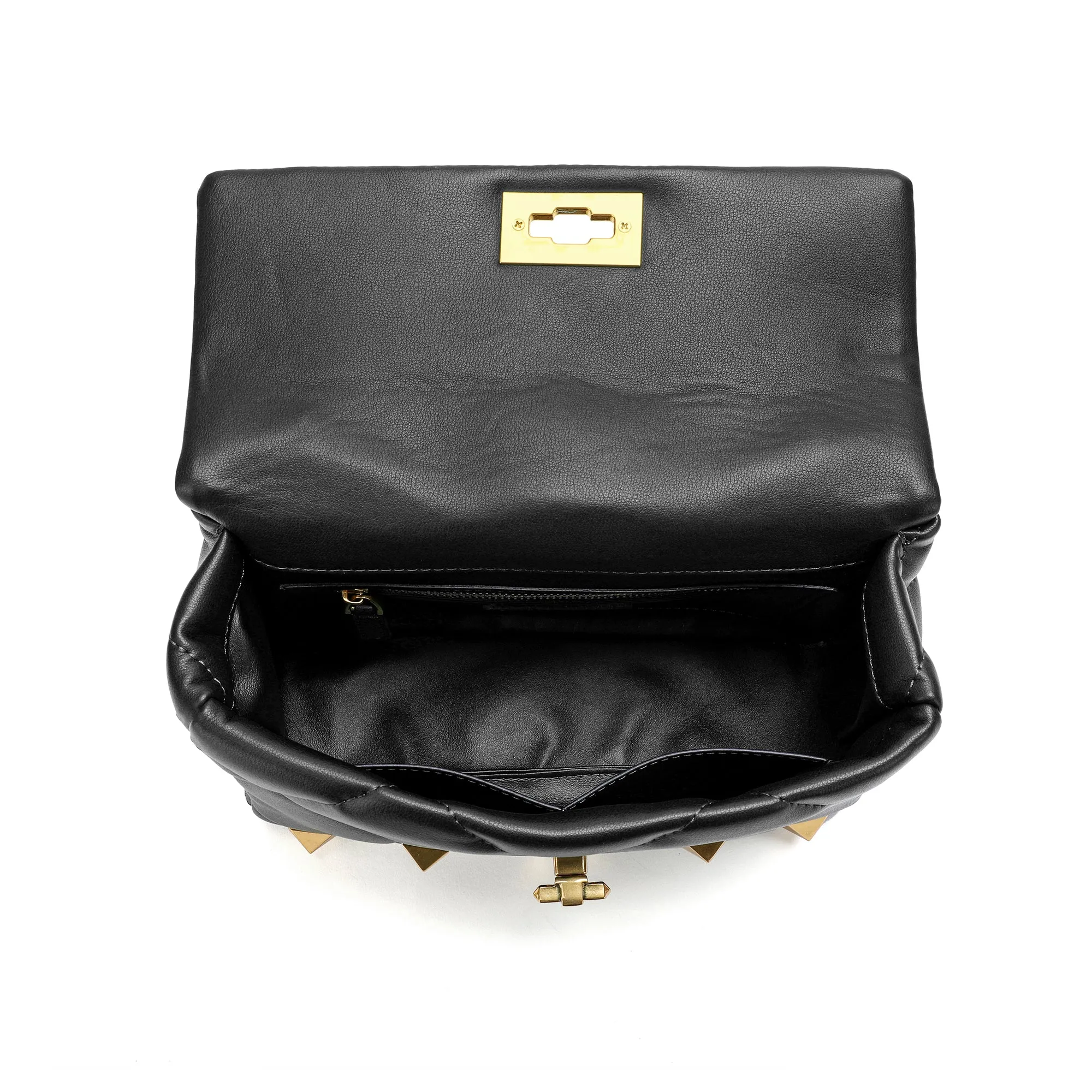Quilted and Studded Sheepskin Leather Shoulder Bag