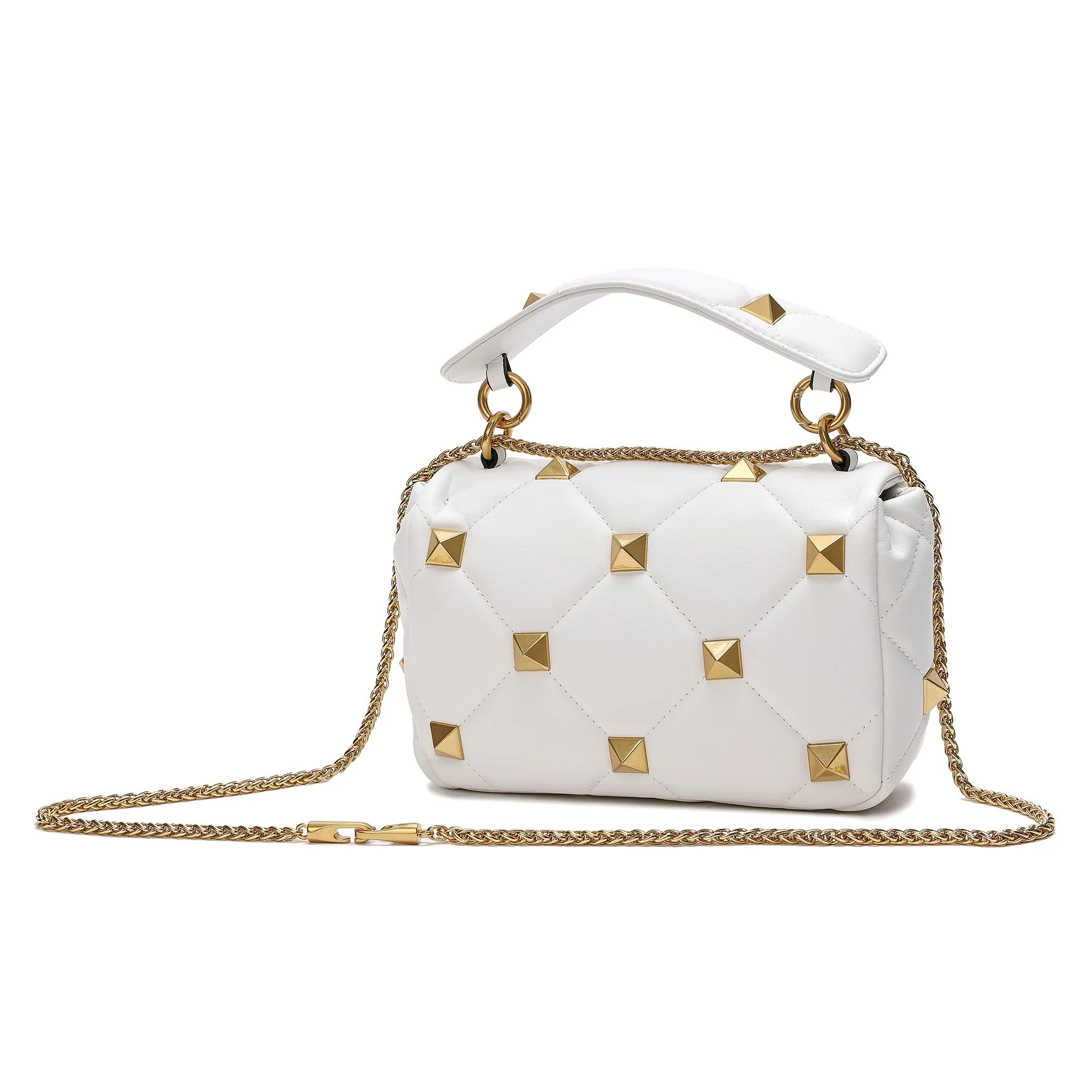 Quilted and Studded Sheepskin Leather Shoulder Bag