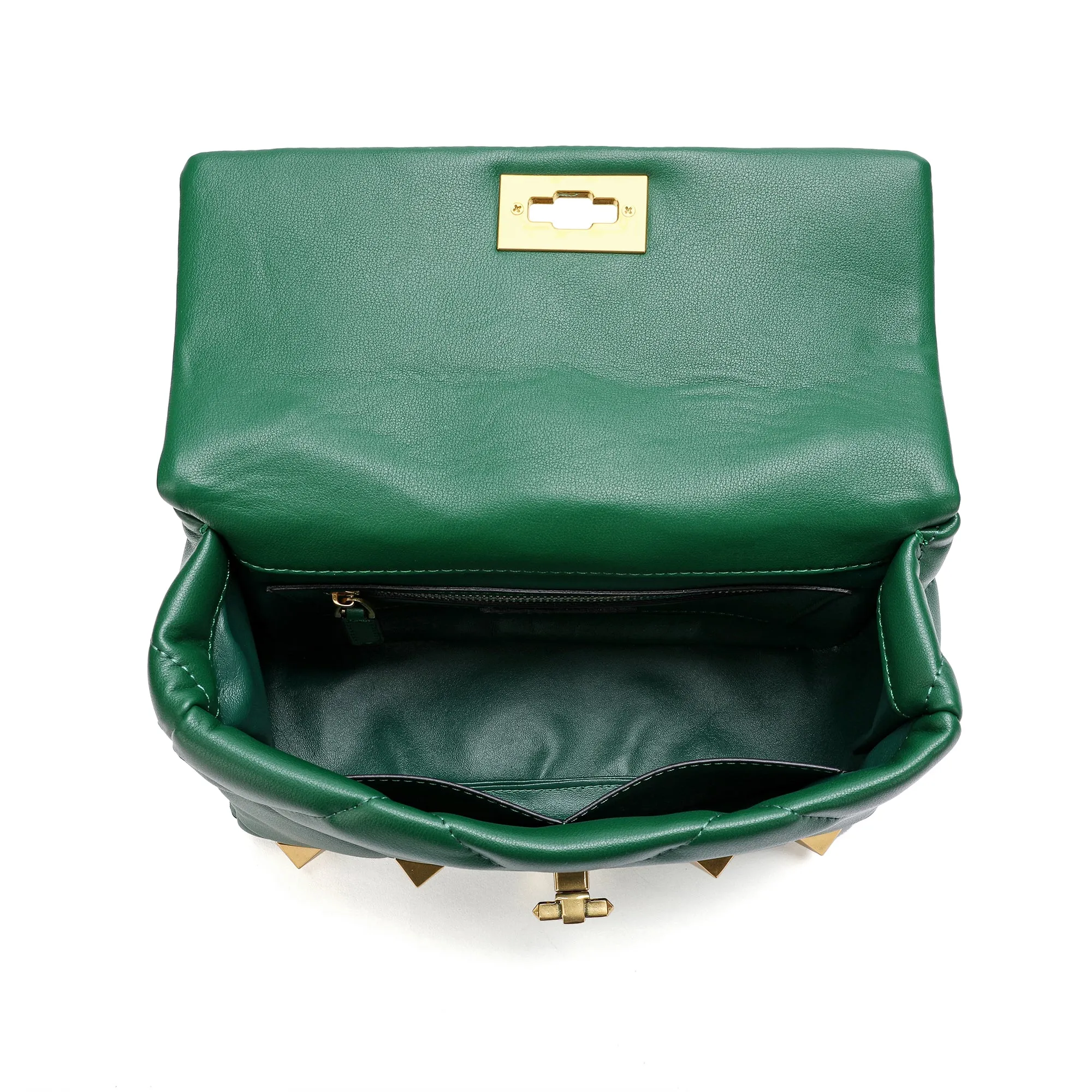Quilted and Studded Sheepskin Leather Shoulder Bag