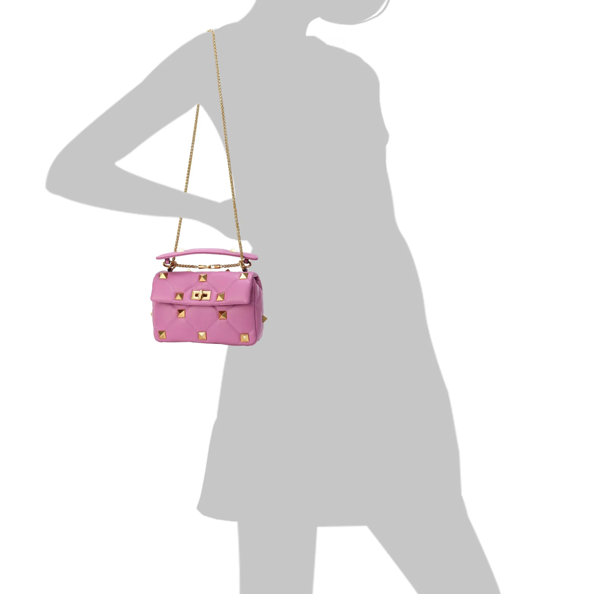 Quilted and Studded Sheepskin Leather Shoulder Bag