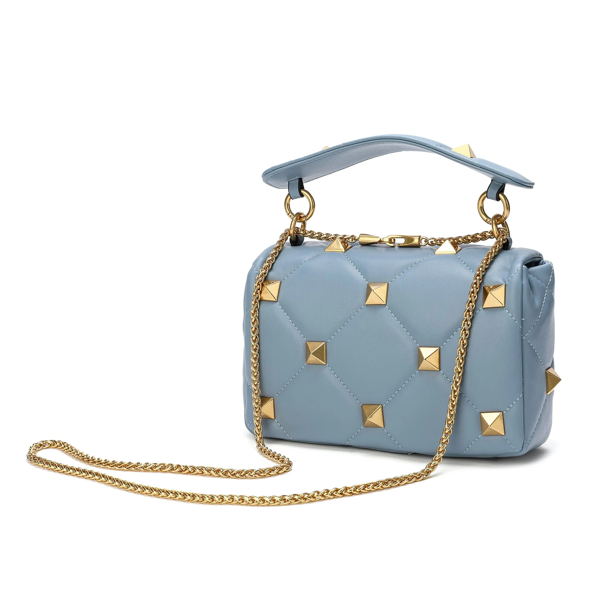 Quilted and Studded Sheepskin Leather Shoulder Bag