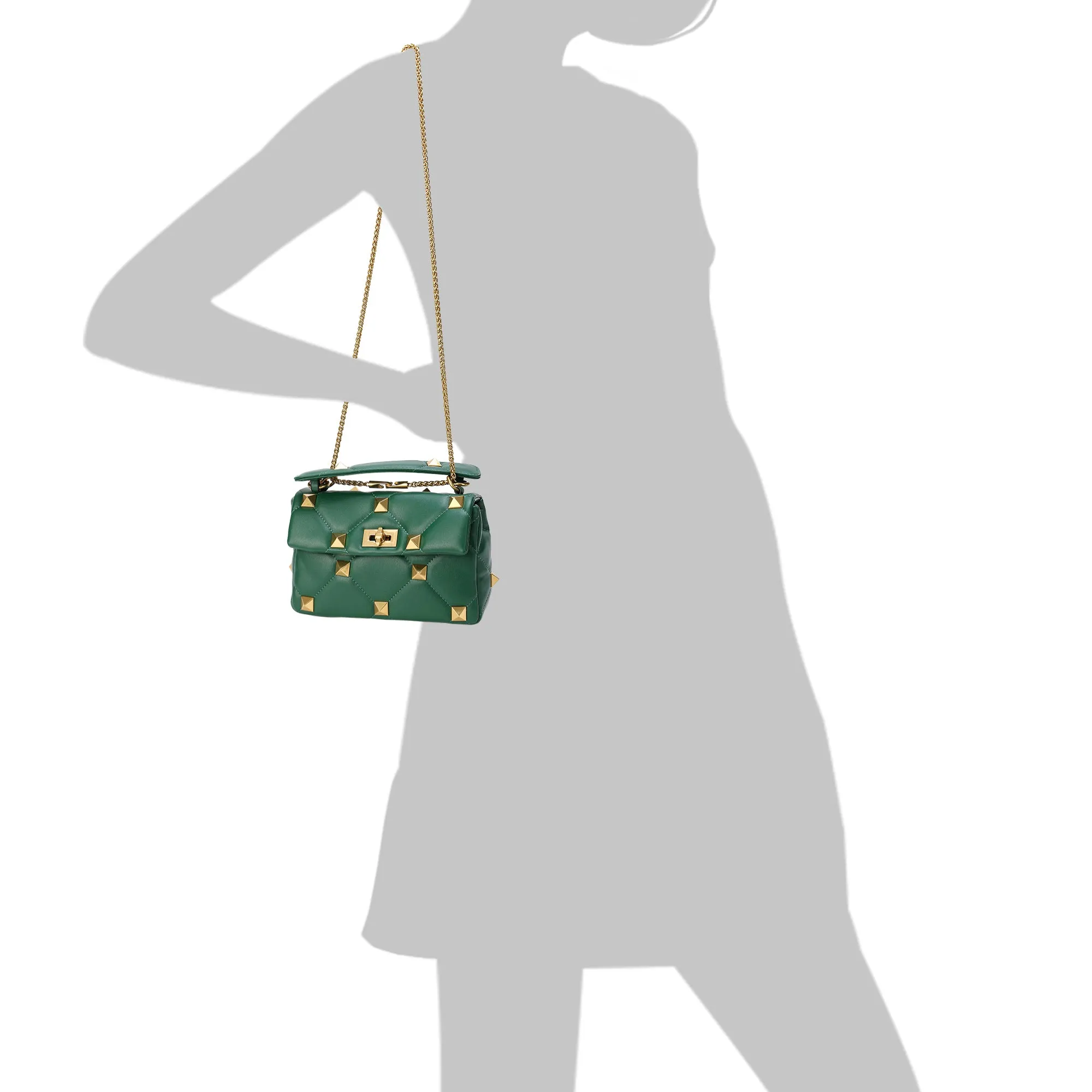 Quilted and Studded Sheepskin Leather Shoulder Bag