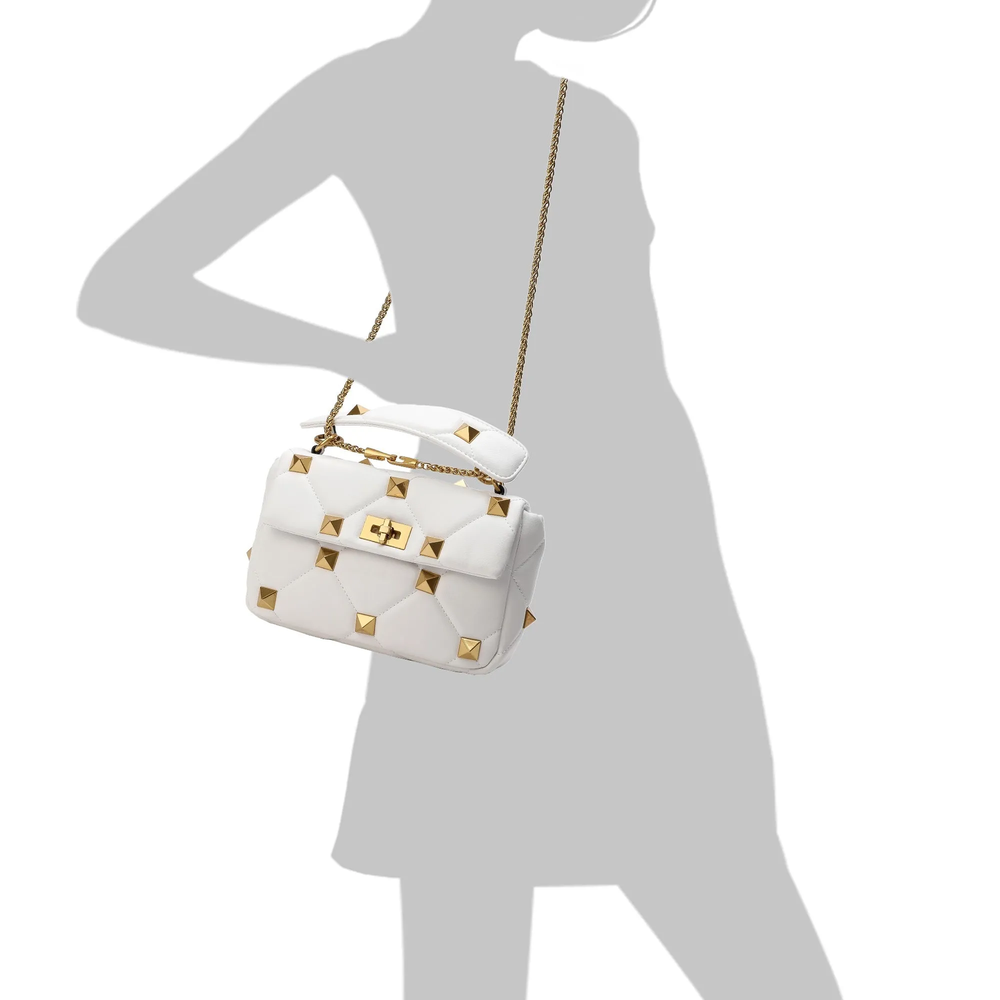 Quilted and Studded Sheepskin Leather Shoulder Bag