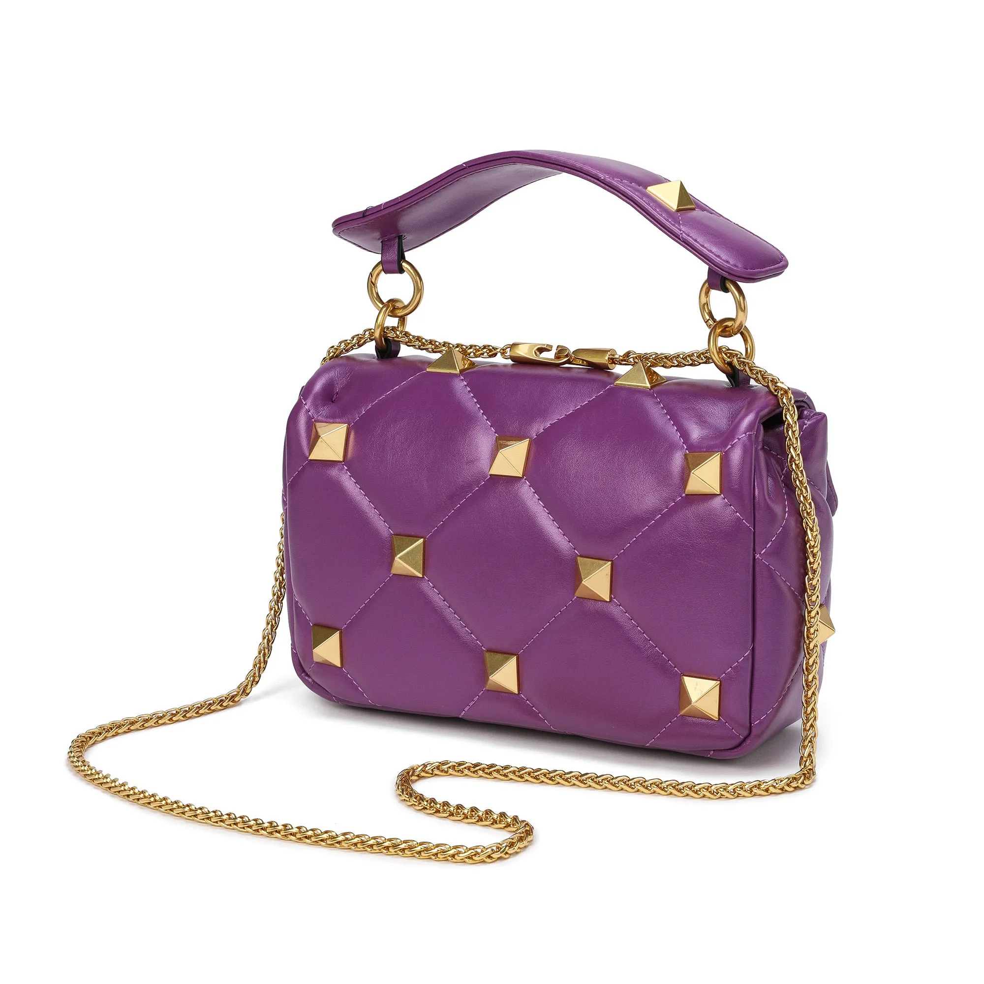 Quilted and Studded Sheepskin Leather Shoulder Bag