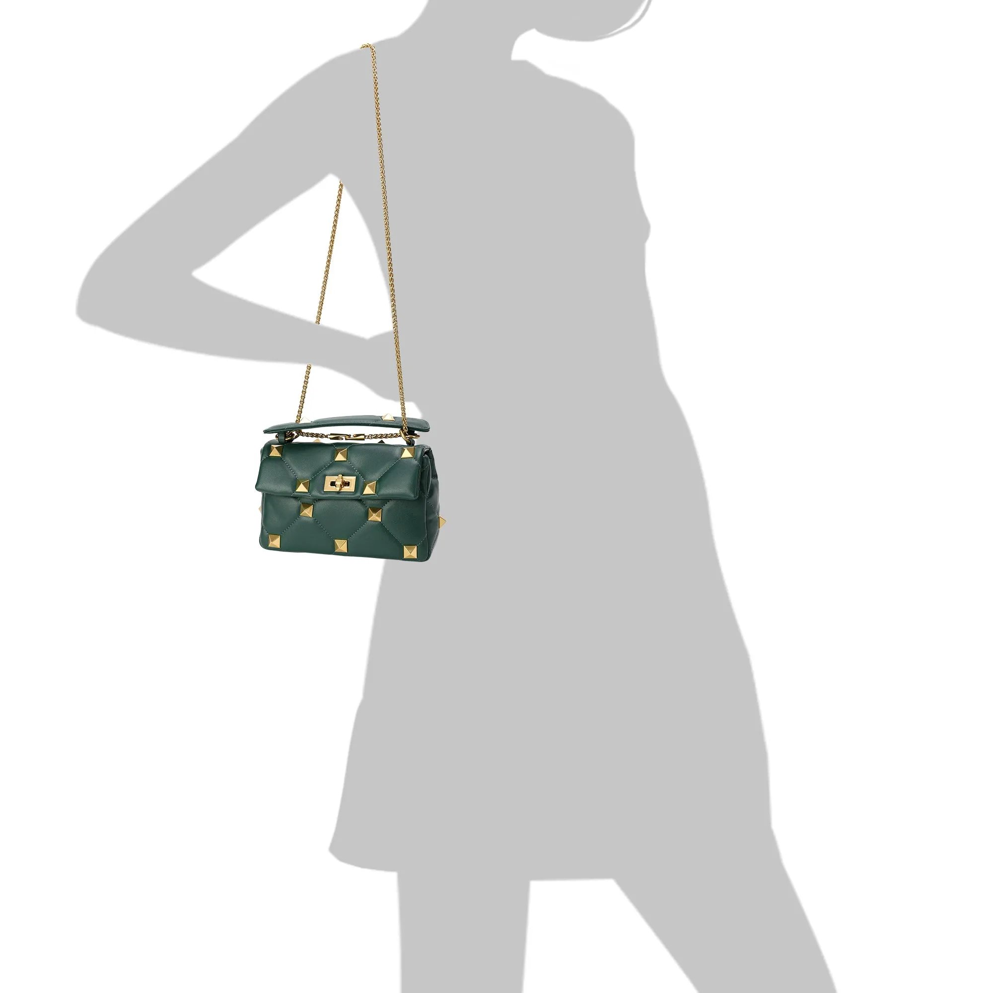 Quilted and Studded Sheepskin Leather Shoulder Bag