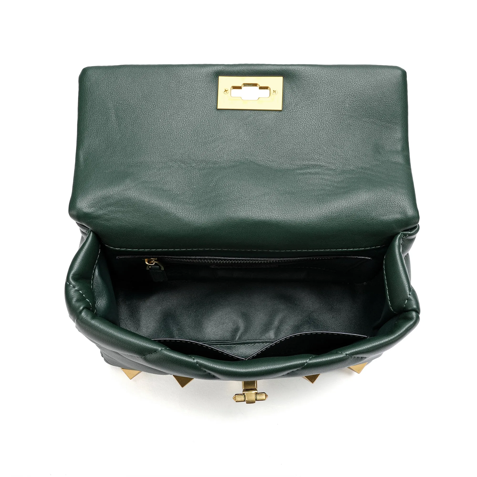 Quilted and Studded Sheepskin Leather Shoulder Bag