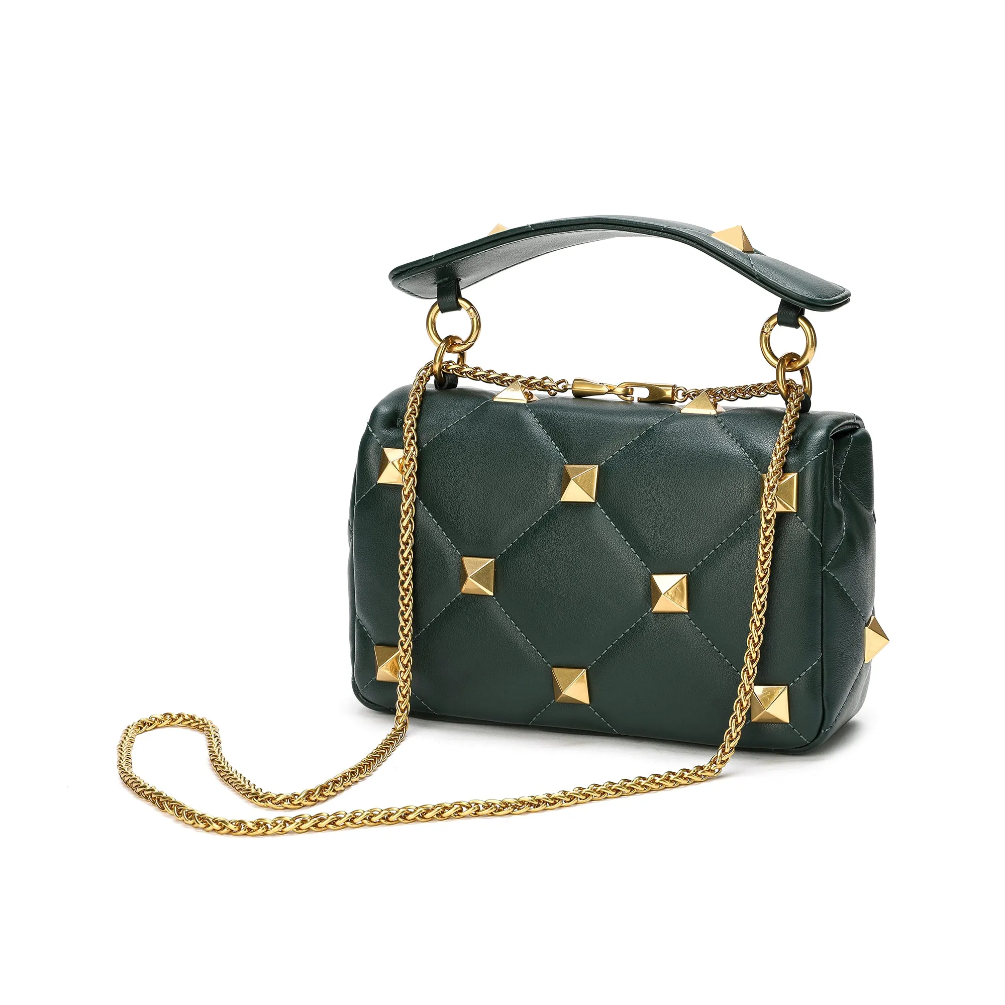 Quilted and Studded Sheepskin Leather Shoulder Bag