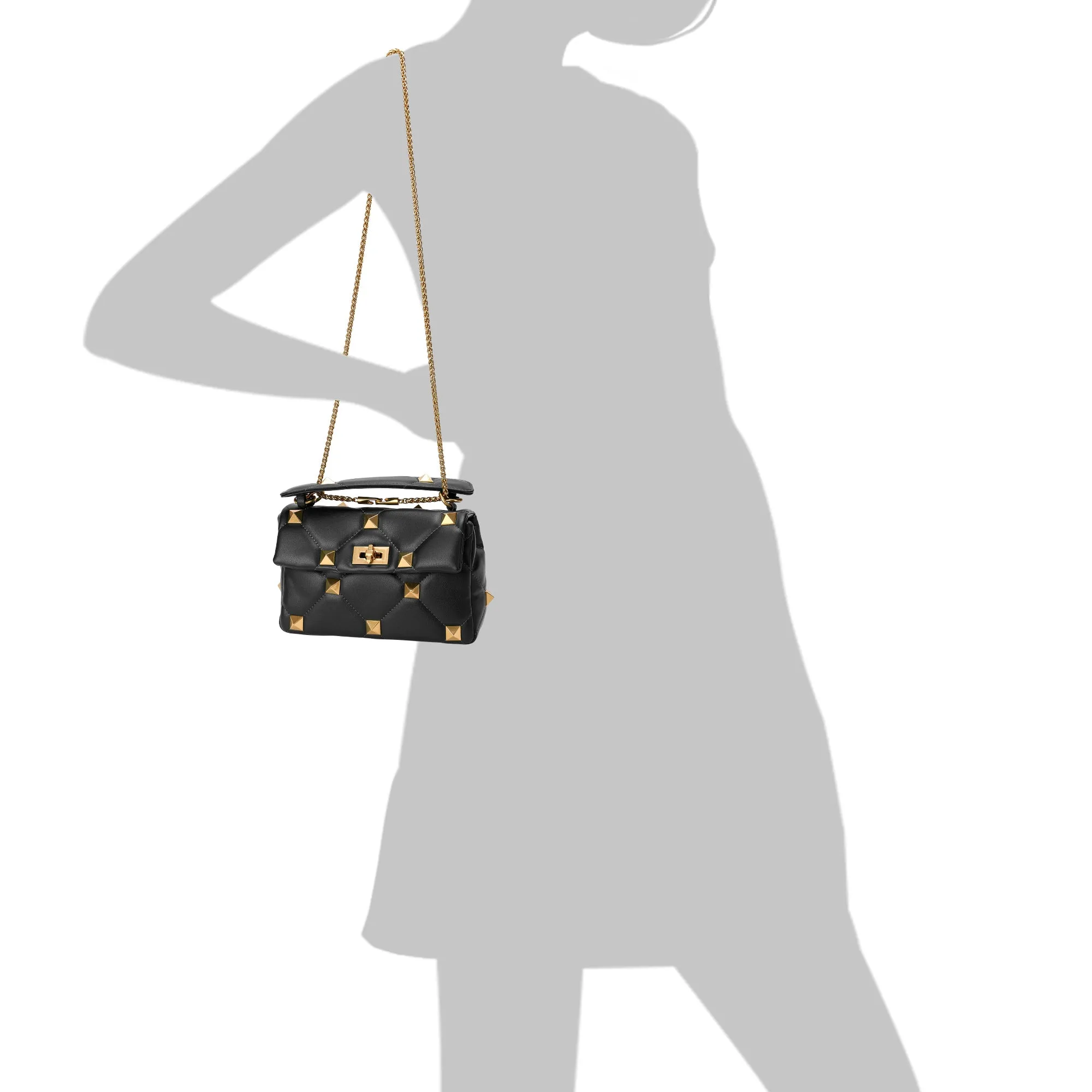 Quilted and Studded Sheepskin Leather Shoulder Bag
