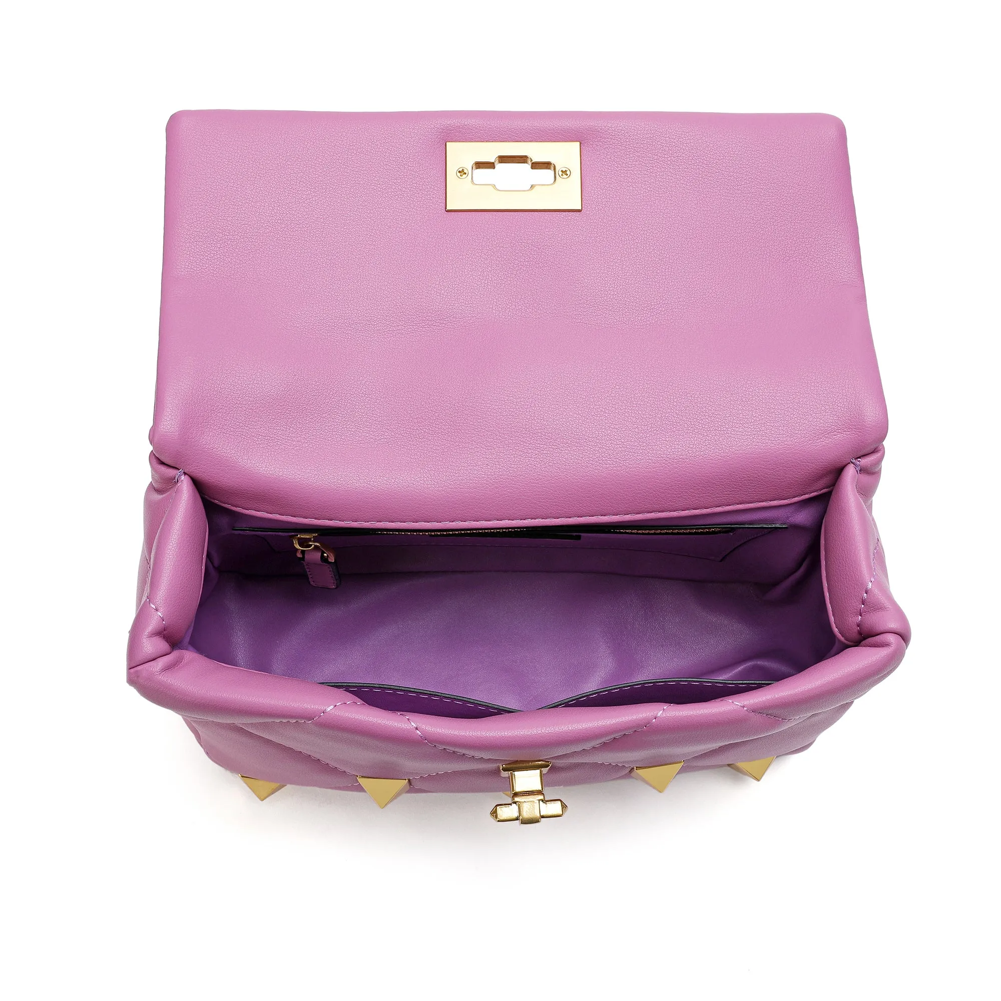 Quilted and Studded Sheepskin Leather Shoulder Bag