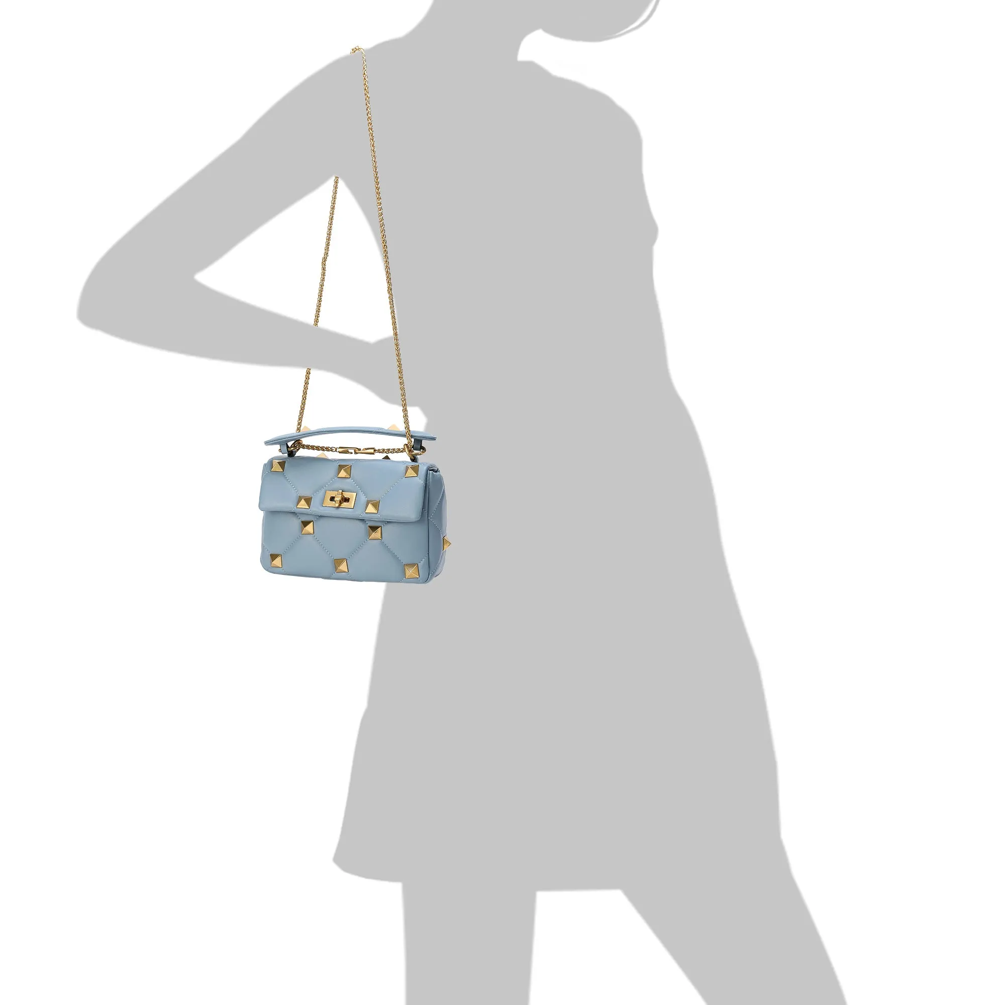 Quilted and Studded Sheepskin Leather Shoulder Bag