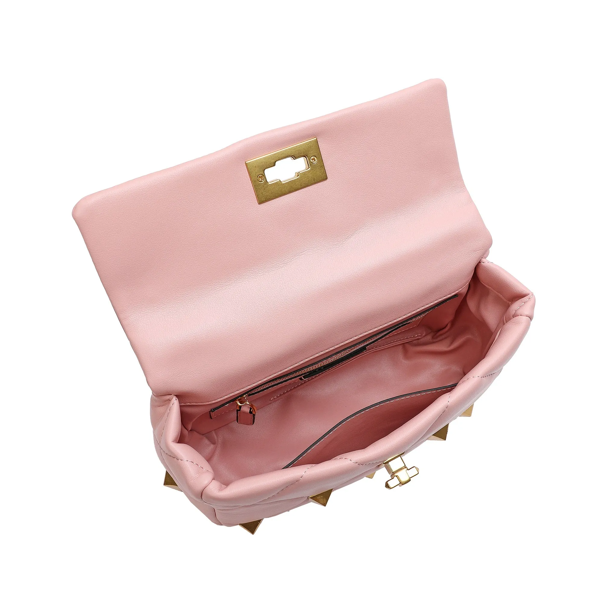 Quilted and Studded Sheepskin Leather Shoulder Bag