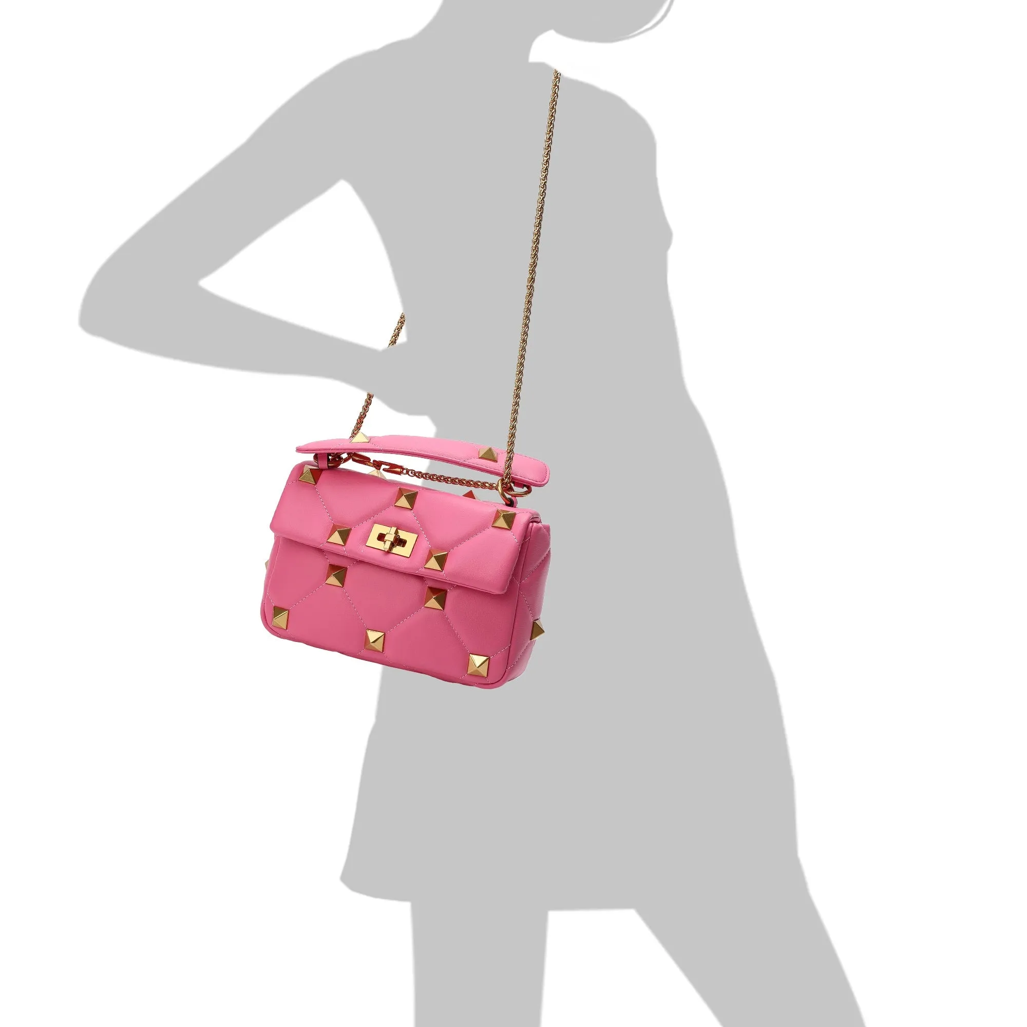 Quilted and Studded Sheepskin Leather Shoulder Bag