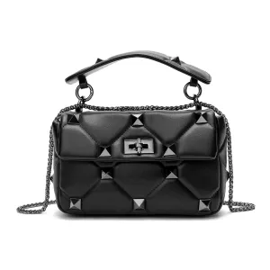 Quilted and Studded Sheepskin Leather Shoulder Bag