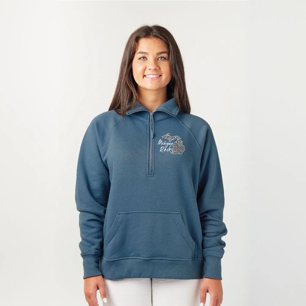 "Michigan Rocks Petoskey Stone" Ladies Boxy 1/2 Zip Fleece