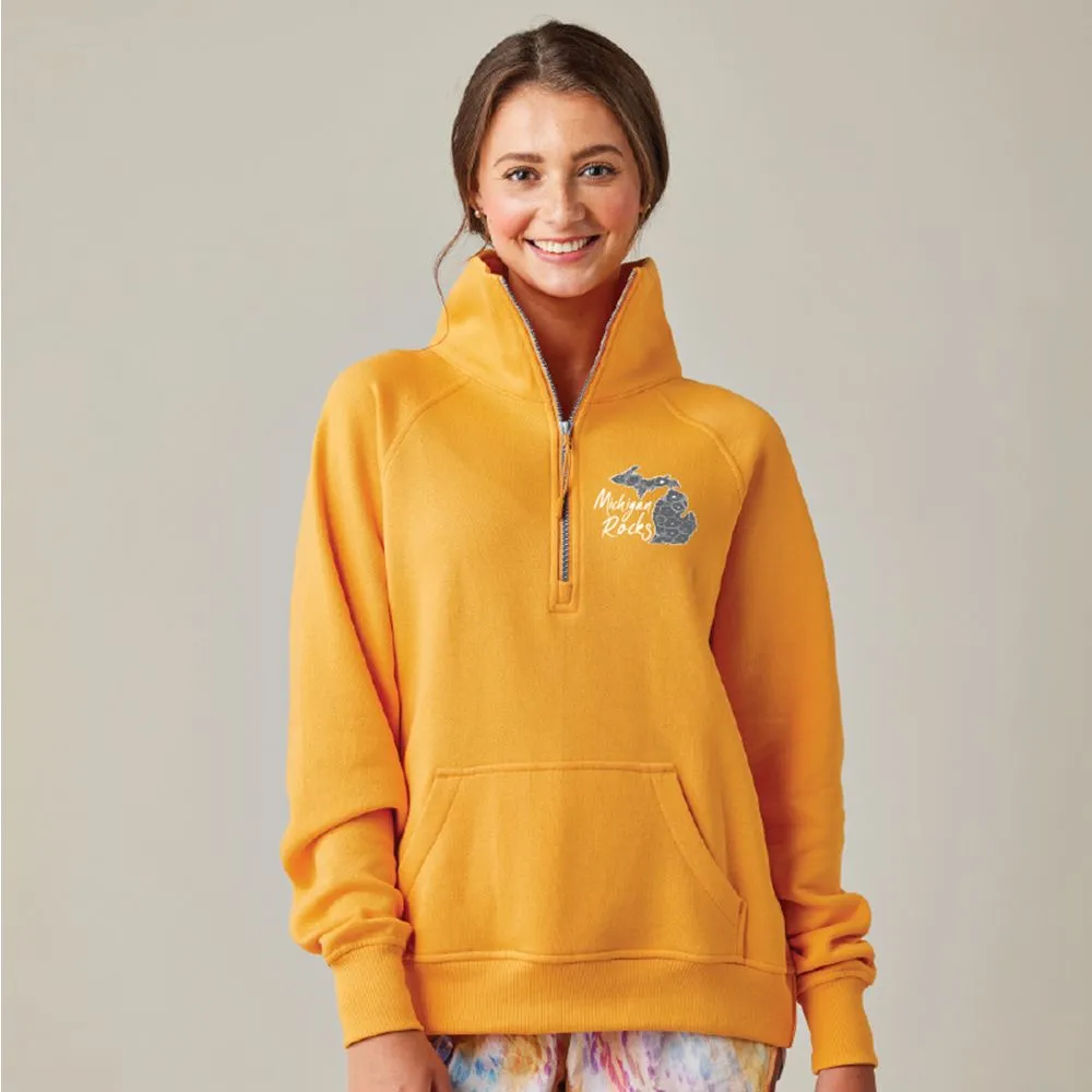 "Michigan Rocks Petoskey Stone" Ladies Boxy 1/2 Zip Fleece