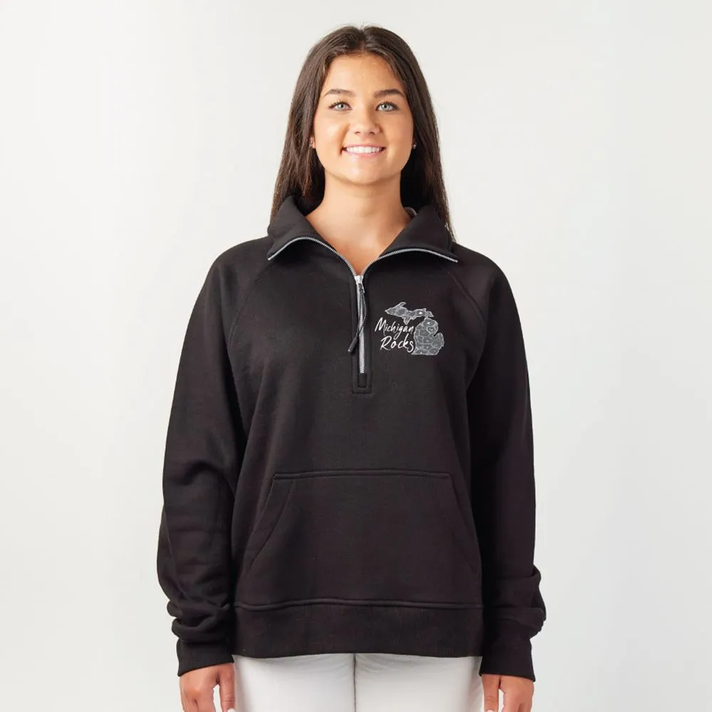 "Michigan Rocks Petoskey Stone" Ladies Boxy 1/2 Zip Fleece