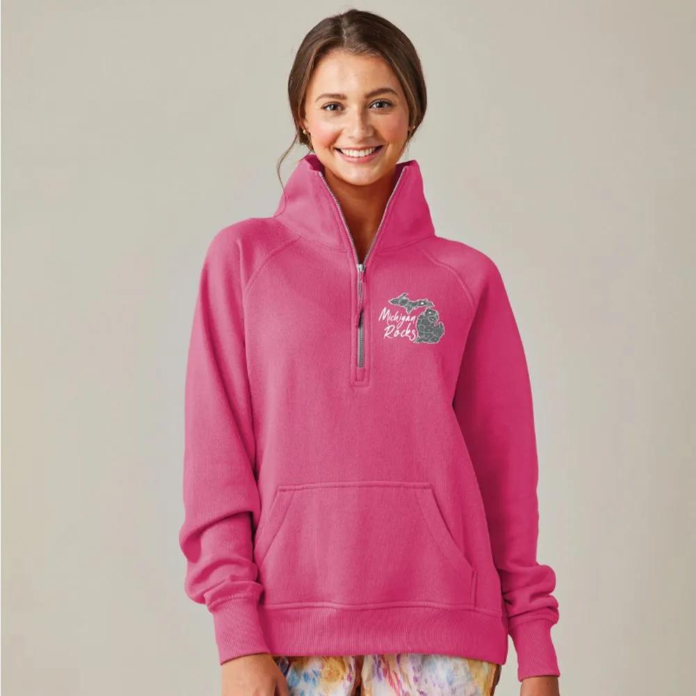 "Michigan Rocks Petoskey Stone" Ladies Boxy 1/2 Zip Fleece