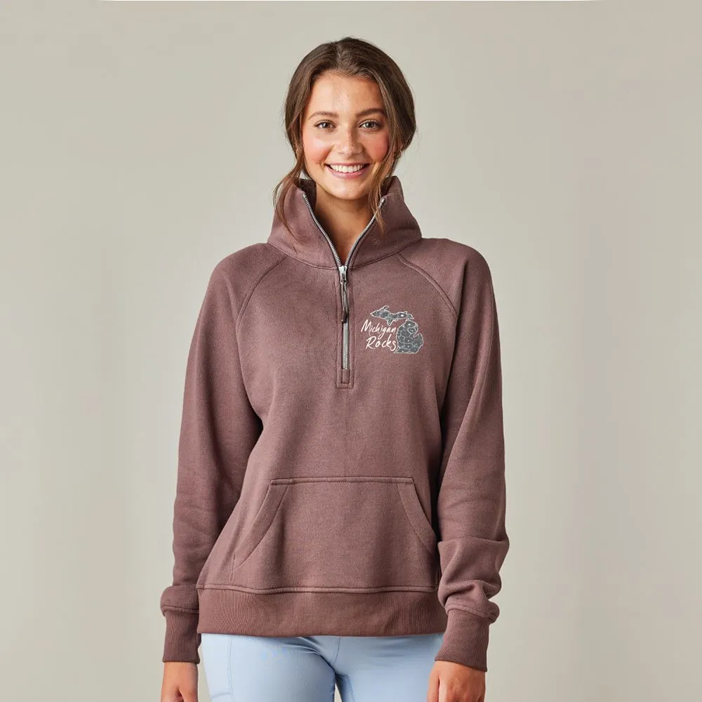 "Michigan Rocks Petoskey Stone" Ladies Boxy 1/2 Zip Fleece