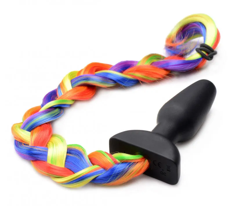 Rainbow Pony Tail Vibrating Anal Plug