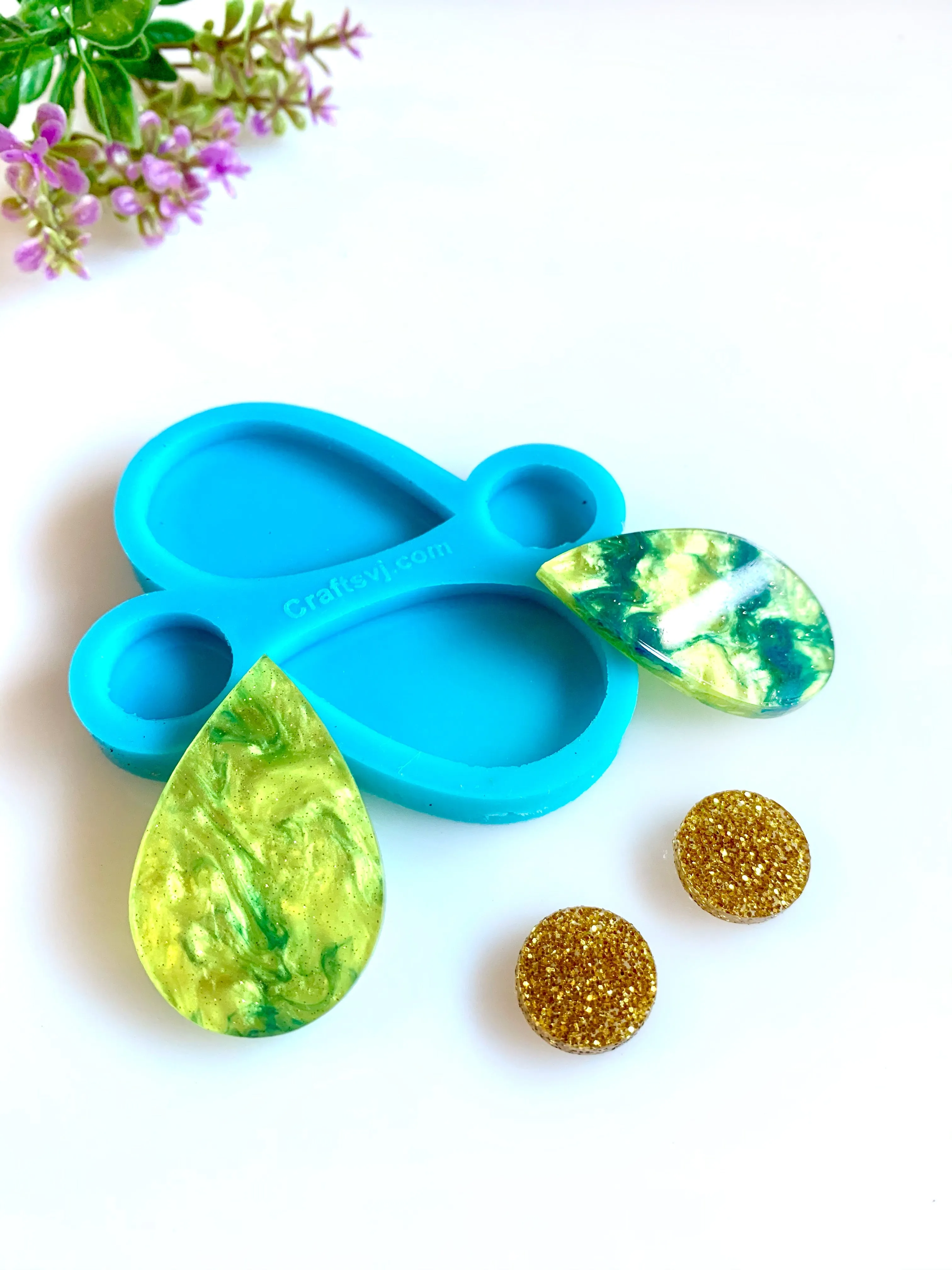 Raindrop and circle silicone mold for earrings / Molde de silicón de gota y círculo
