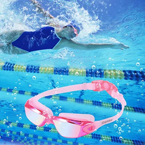 Rapidor Swim Goggle for Men Women Teens, Anti-Fog UV-Protection Leak-Proof, RP905 Series Multiple Choices (Pink- Mirrored Lenses)