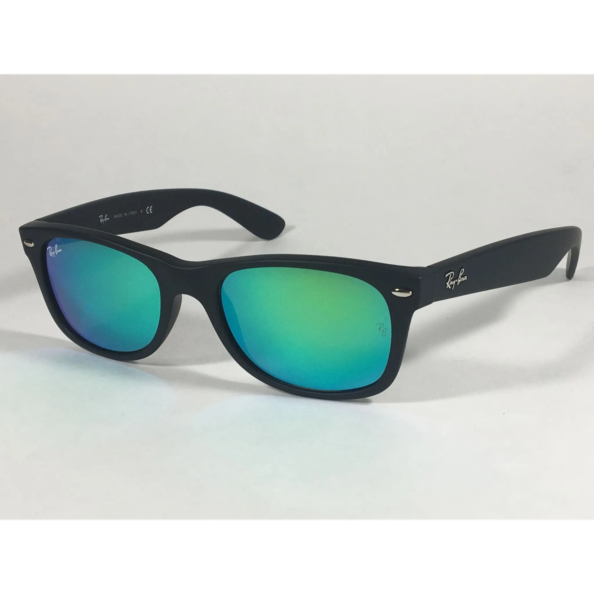 Ray-Ban New Wayfarer Sunglasses RB2132 622/19 Matte Black Green Aqua Flash Lens