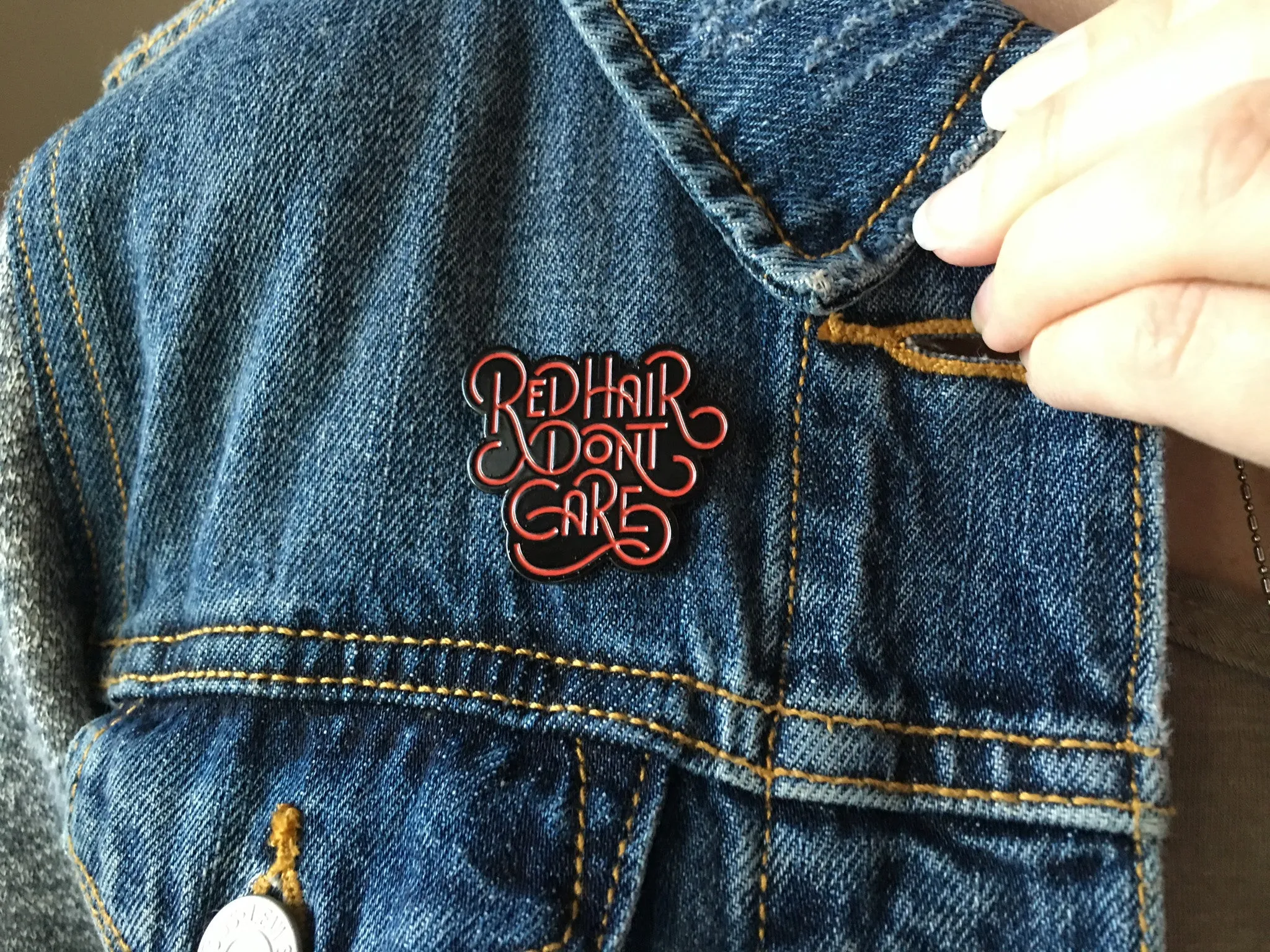 Red Hair Don't Care Bubble Pin