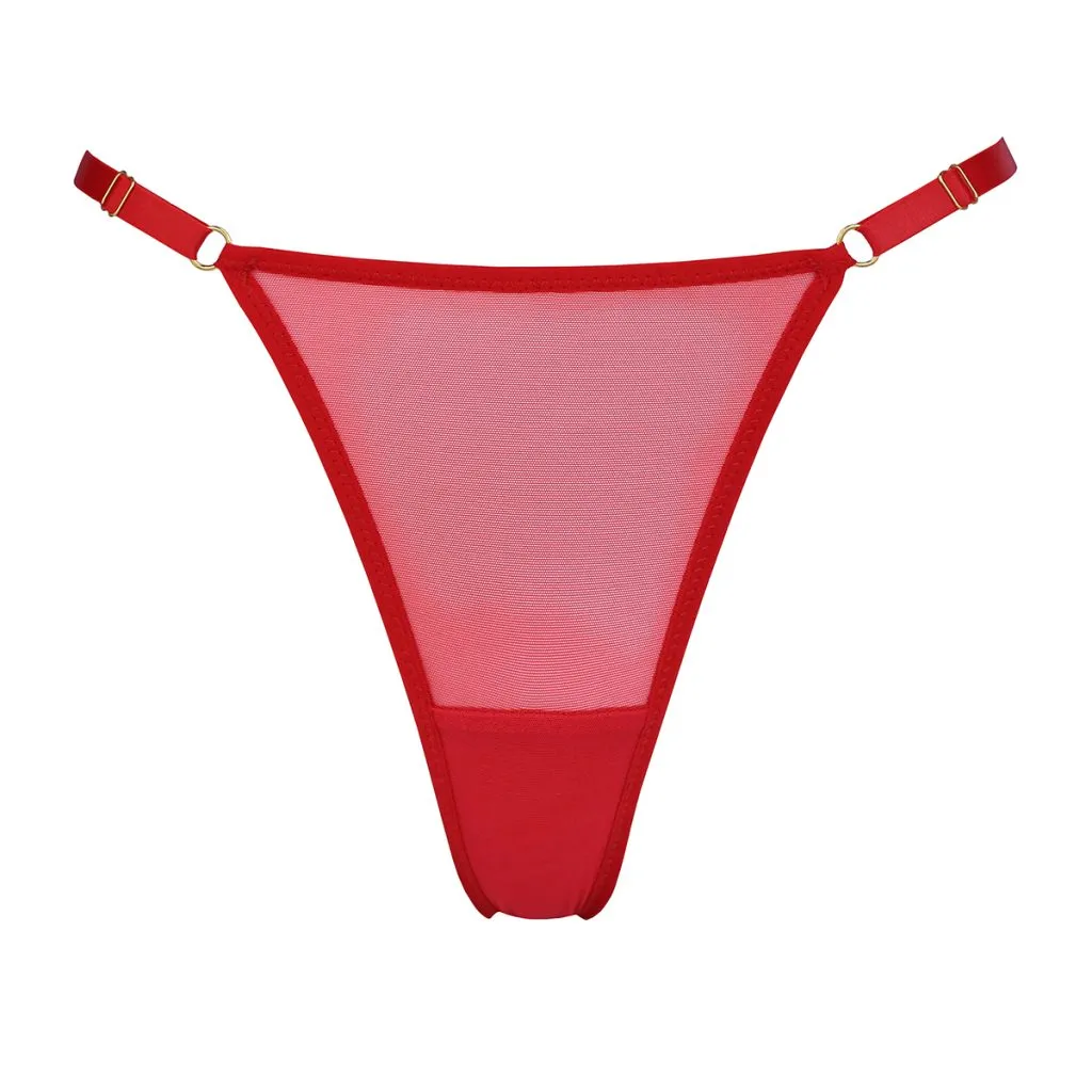 Red Mesh Adjustable High Cut Thong