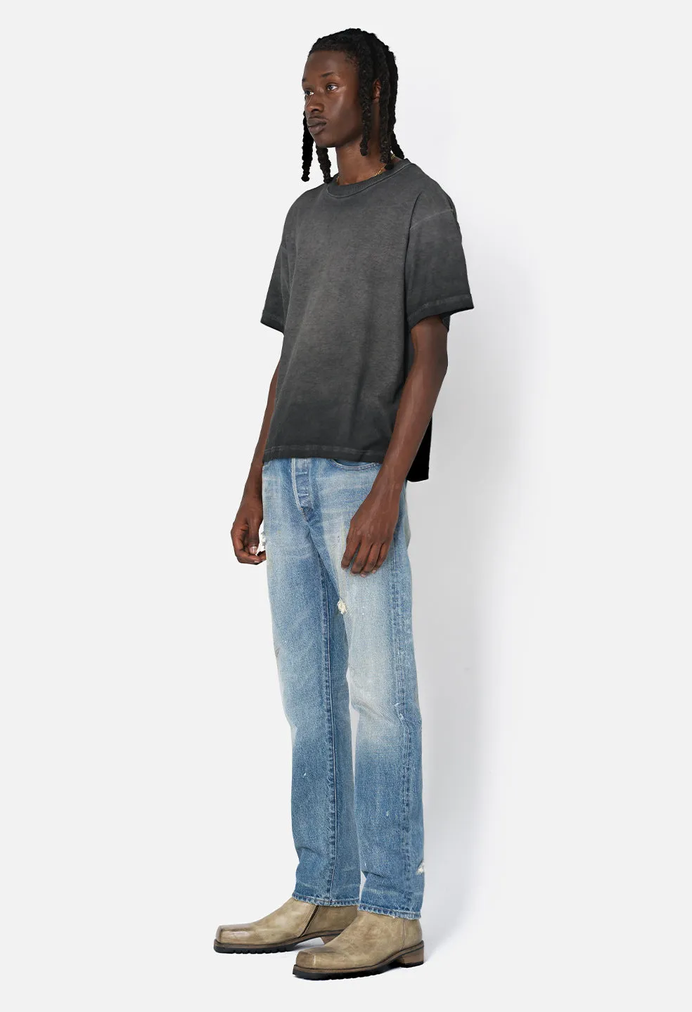 Reversed Cropped Tee / Oil Wash Black