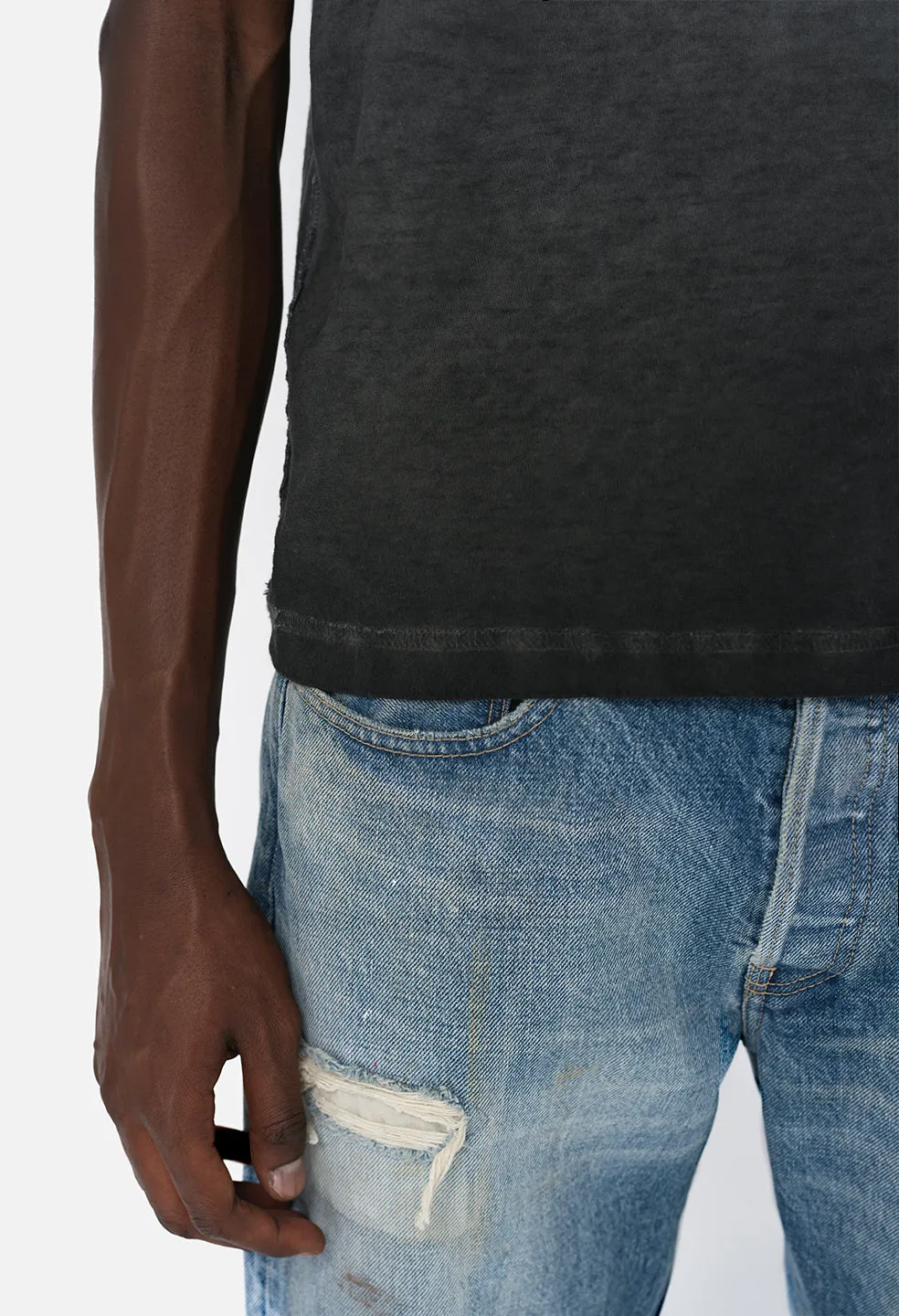Reversed Cropped Tee / Oil Wash Black