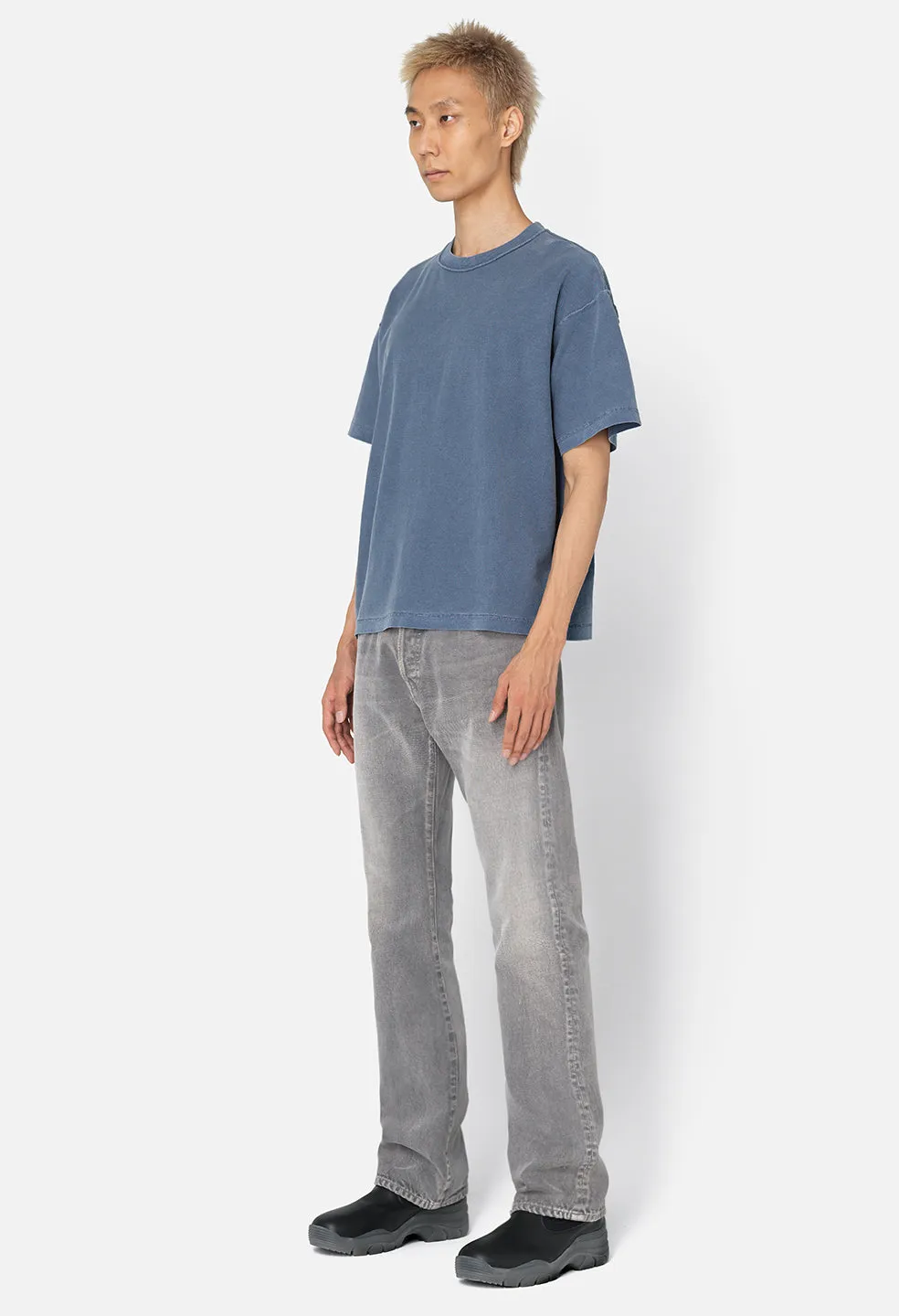 Reversed Cropped Tee / Washed Cadet