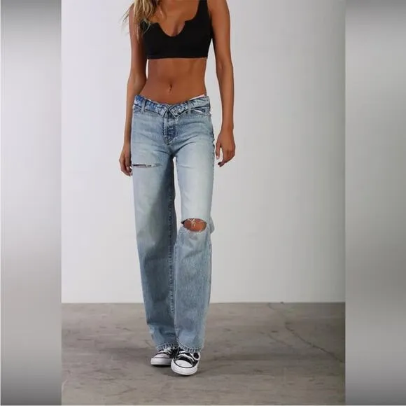 Revice Mixtape 2000's Fold Over Waist Stone Washed Distressed Denim Jeans 29 / 8