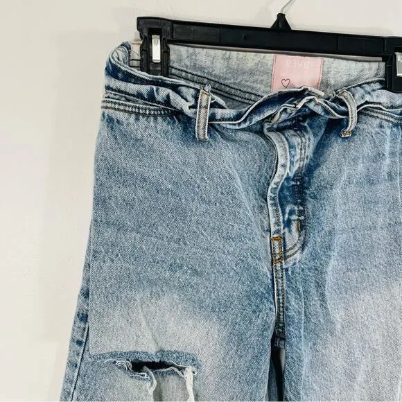 Revice Mixtape 2000's Fold Over Waist Stone Washed Distressed Denim Jeans 29 / 8