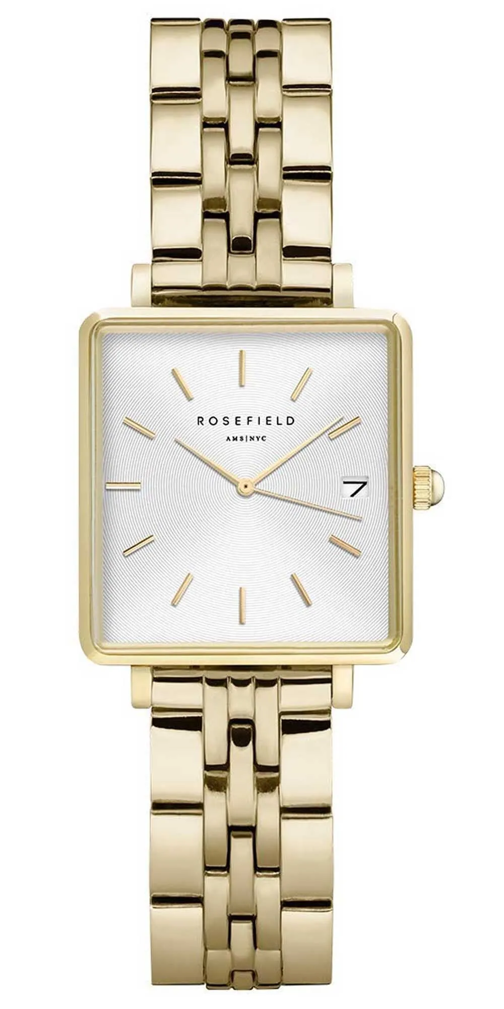 Rosefield The Boxy XS White Steel   Multi Liquid charms Bracelet GoldLadies Watch