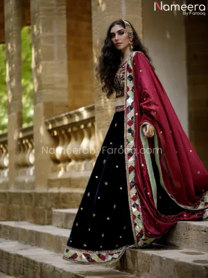 Royal Velvet Blue Lehenga Choli for Bride Online #BS187