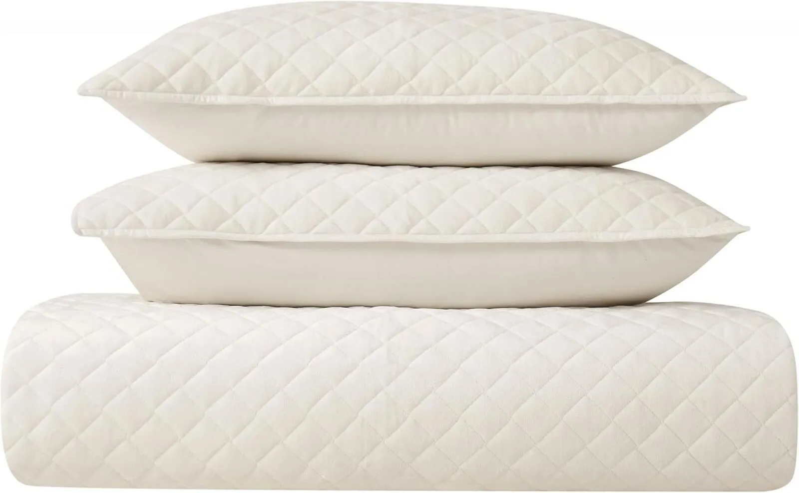 Royal Velvet Diamond Velvet Quilt Set with Shams QS5622IVKG-2600 Ivory King