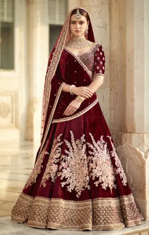 Sabyasachi Inspired Dark Burgundy Wedding Lehenga Choli
