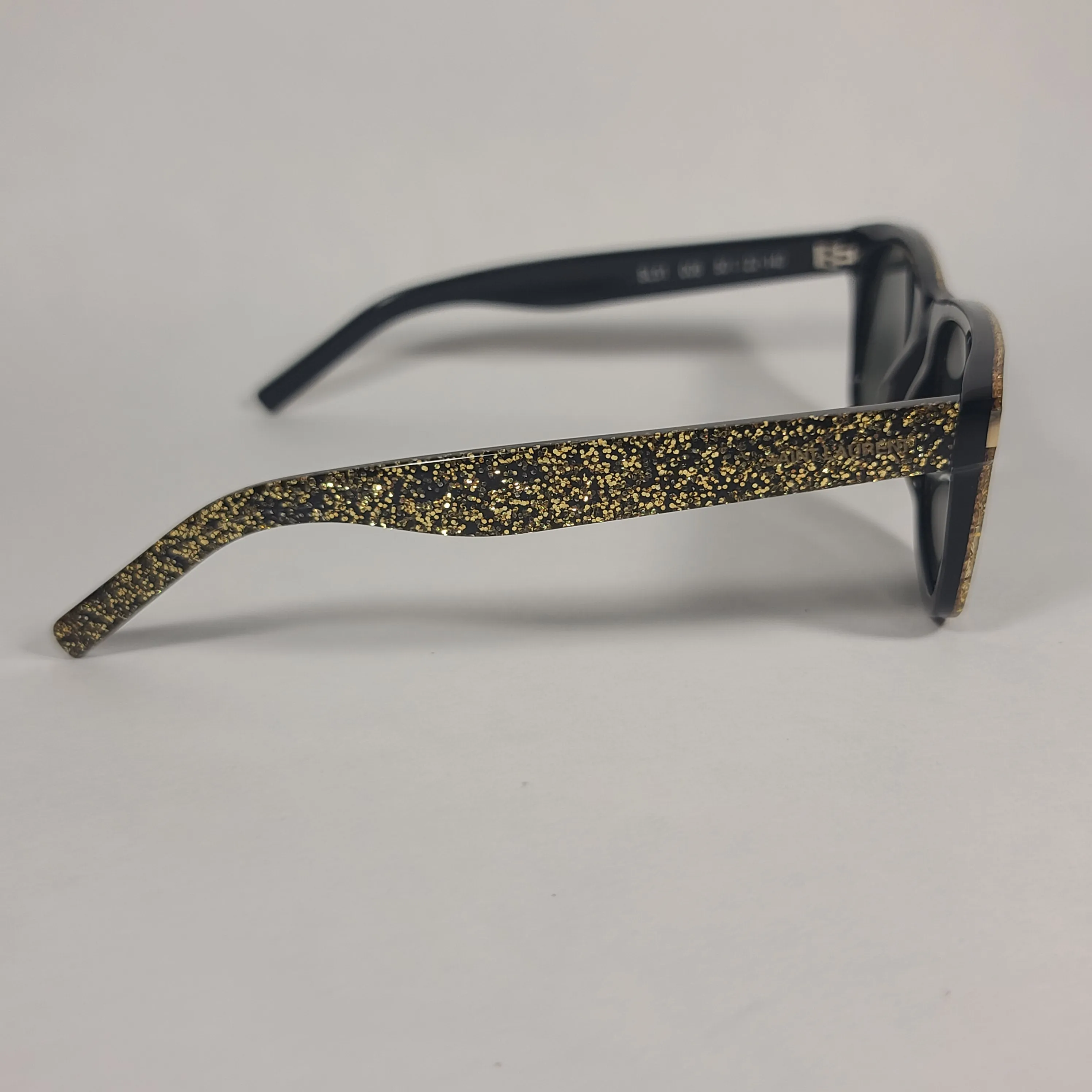 Saint Laurent Square Sunglasses Black Gold Glitter Frame Gray Lens SL51 008