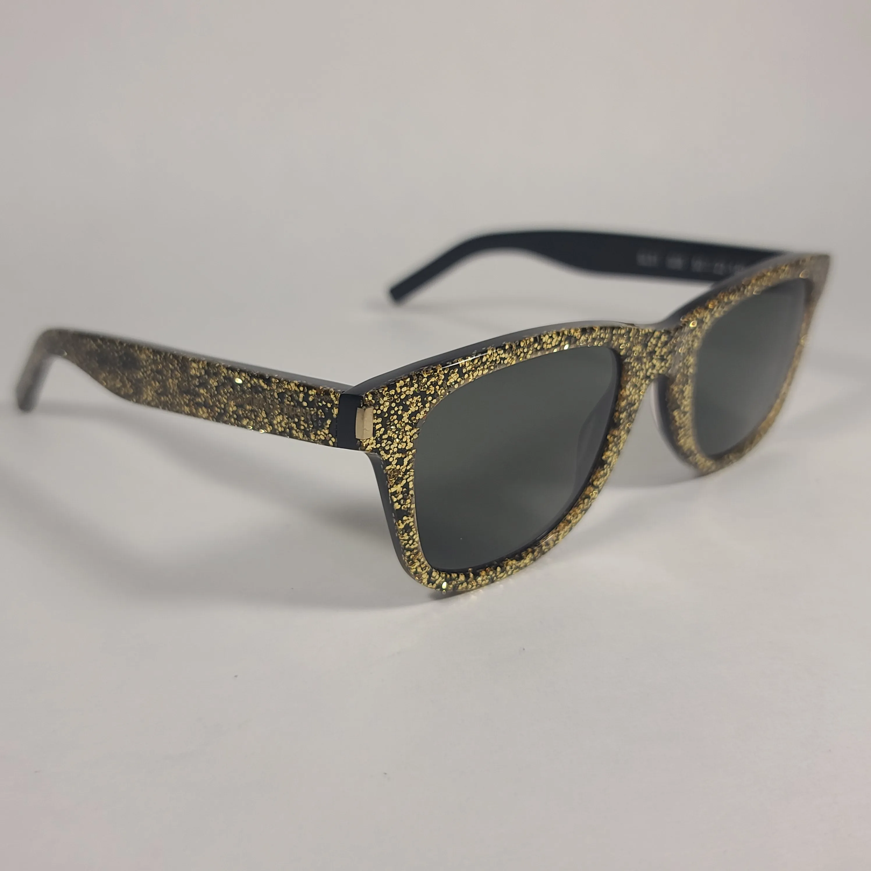 Saint Laurent Square Sunglasses Black Gold Glitter Frame Gray Lens SL51 008